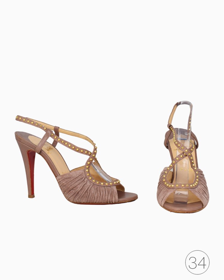 Sandália Louboutin Original Tachas Nude feminino